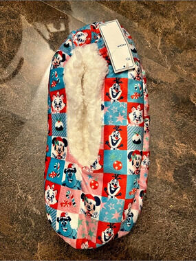Disney Holiday Characters Sherpa Lined Slipper Socks Plaid